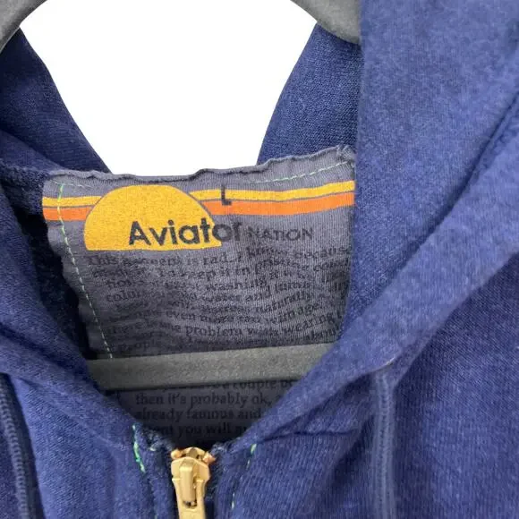 NWOT Aviator Nation 5 Stripe Zip Hoodie Navy Unisex Large Made in USA - Picture 8 of 9